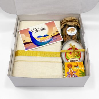 Elegant Onam Gift Hamper Box for Men with Dhoti & Kerala Souvenirs