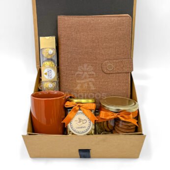 Elegant Brown Corporate Gift Hamper with Diary, Mug & Gourmet Snacks