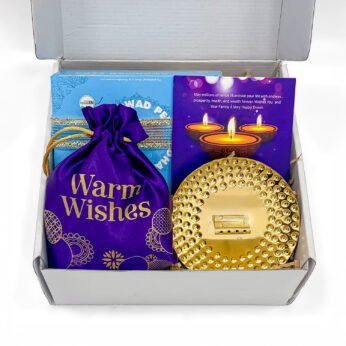 Budget Friendly Diwali Gift Box with Dharwad Peda, Cashew Potli & Brass Stand