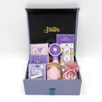 Premium Rakhi Gift Hamper for Sister with Fan, Marshmallows & Accessories