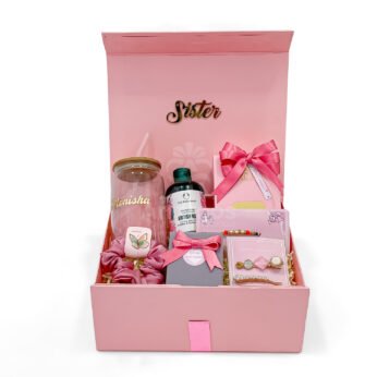 Luxury Rakhi Gift Hamper for Sister with Perfume, Shower Gel & Personalized Jar