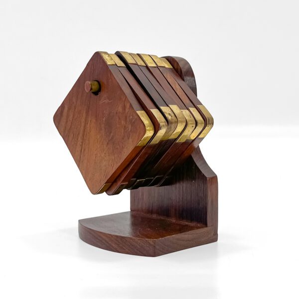Brass Inlay Wooden Coaster Set