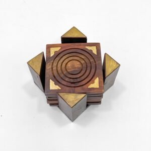 Pyramid Brass Wooden Coaster Set