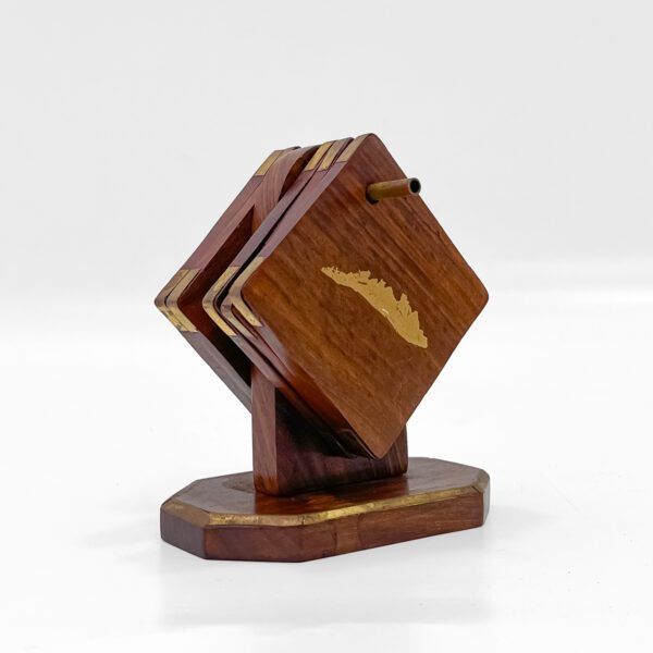 Kerala Map Brass Wooden Coaster Set