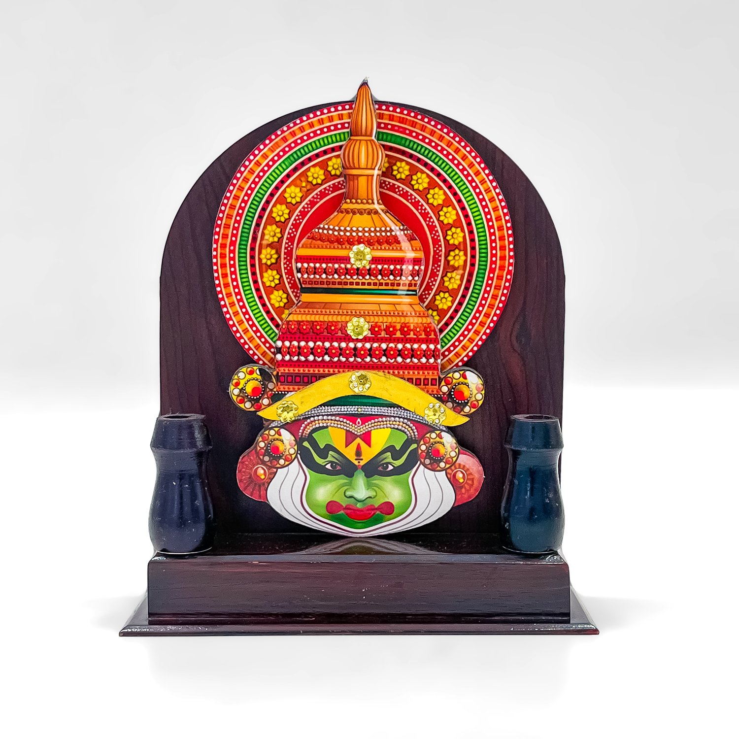 compact wooden Kathakali pen stand