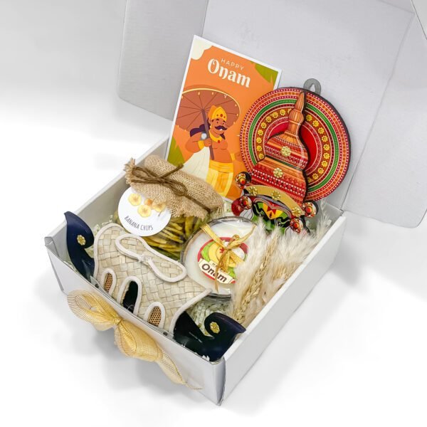 Charming Onam Gift Hamper Box with Kathakali & Coconut Candle - Image 2