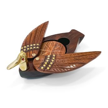 Handcrafted 8-Inch Wooden Duck Coaster Set with Brass Detailing – 6 Carved Tea Coasters for Gifting & Home Decor