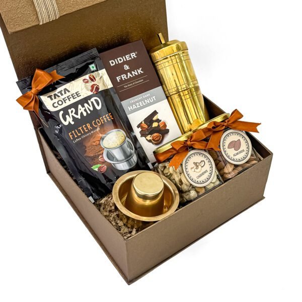 Authentic Filter Coffee Gift Hamper with Brass Set, Chocolate & Dry Fruits - Image 2