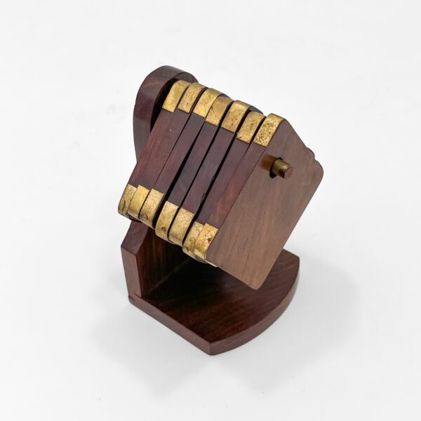 Premium Handcrafted Wooden Coaster Set with Brass Inlay – Ethnic Table Décor (4.5 Inch) - Image 2