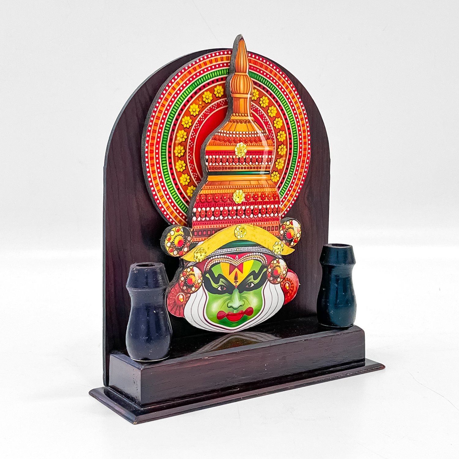 Artistic Wooden Kathakali Pen Stand – Compact Kerala Cultural Gift - Image 2