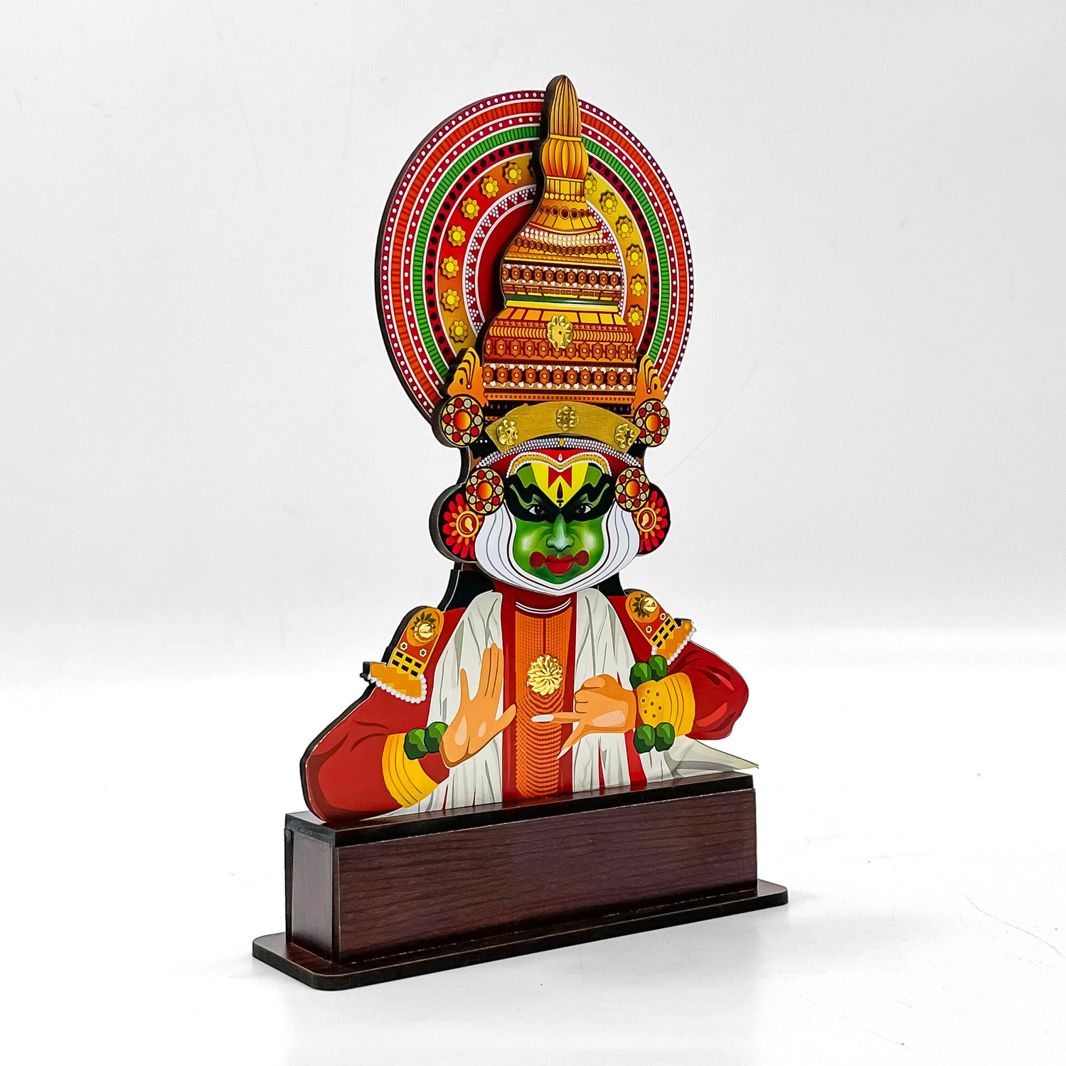 Vibrant Kathakali Dancer Table Decor – Wooden Kerala Art Memento - Image 2