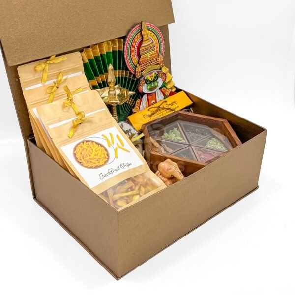 Premium Onam Gift Box with Kerala Spices, Chips, Souvenirs & Nilavilakku - Image 3