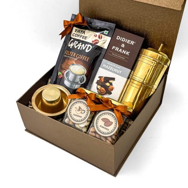 Authentic Filter Coffee Gift Hamper with Brass Set, Chocolate & Dry Fruits - Image 3
