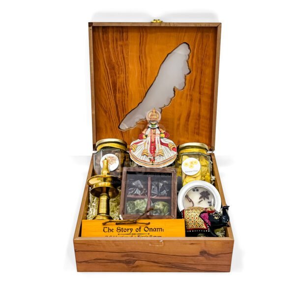 Cultural Authentic Kerala Onam Gift Hamper with Kerala themed Wooden Box, Kathakali, and Kerala Treats - Image 4