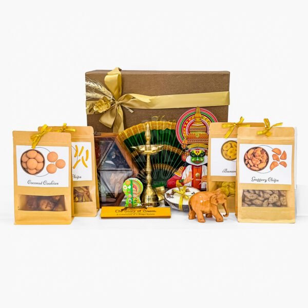 Premium Onam Gift Box with Kerala Spices, Chips, Souvenirs & Nilavilakku - Image 4