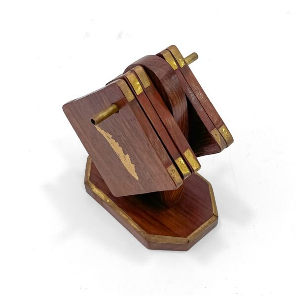 Ethnic Kerala Map Brass Inlay Wooden Coaster Set – Handcrafted Gift (4 Inch) - Image 4