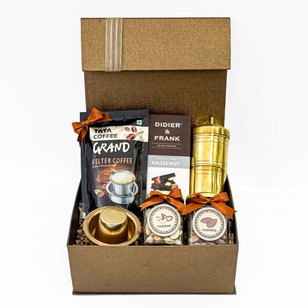 Authentic Filter Coffee Gift Hamper with Brass Set, Chocolate & Dry Fruits - Image 4