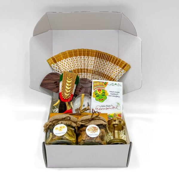 Traditional Onam Gift Hamper with Nettipattam, Vilakku & Kerala Delights - Image 4