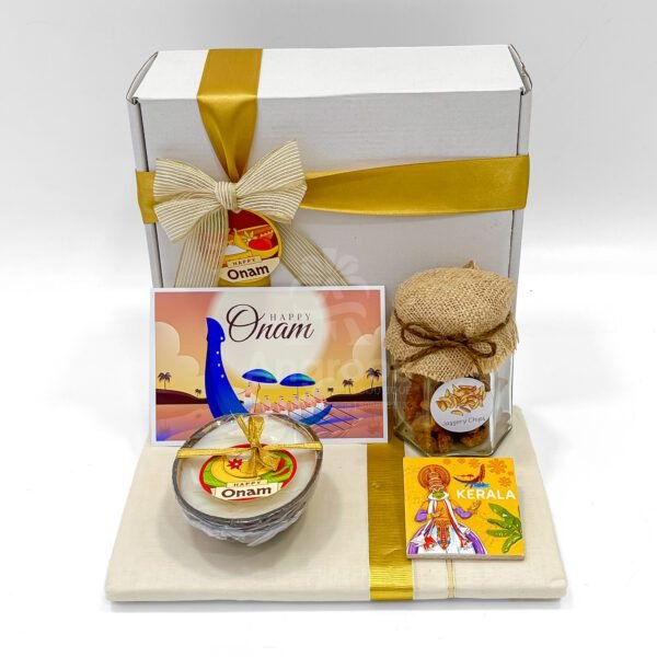 Elegant Onam Gift Hamper Box for Men with Dhoti & Kerala Souvenirs - Image 5