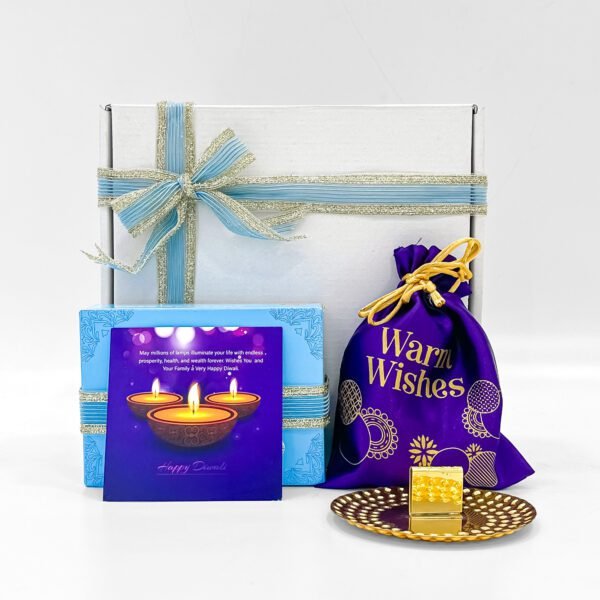 Budget Friendly Diwali Gift Box with Dharwad Peda, Cashew Potli & Brass Stand - Image 5