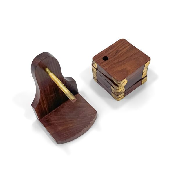 Premium Handcrafted Wooden Coaster Set with Brass Inlay – Ethnic Table Décor (4.5 Inch) - Image 5