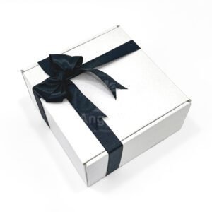 White box with black ribbon 