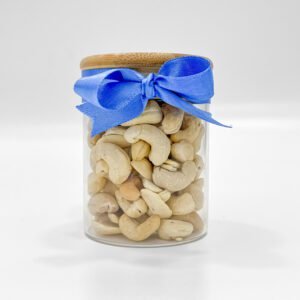 Cashew bottle with blue ribbon