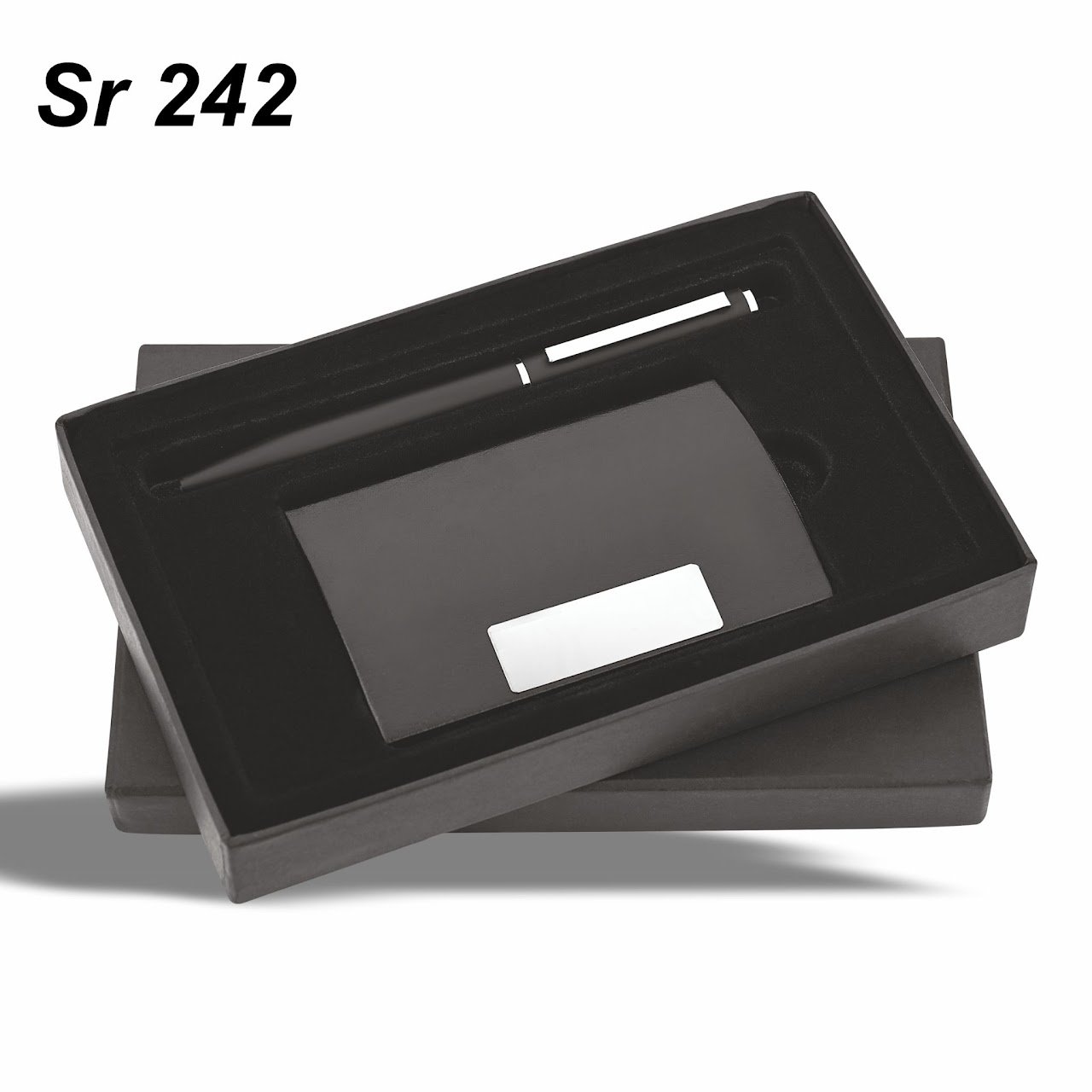 black pen with metallic card holder