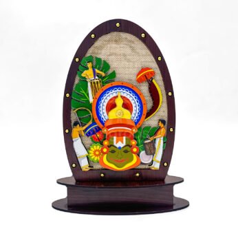 Kathakali Face with Chenda Decor – Oval Wooden Kerala Art Showpiece