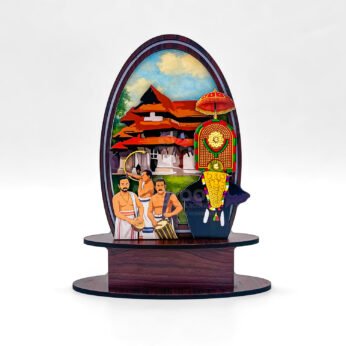 Kerala Pooram Decor Showpiece – Caparisoned Elephant & Chenda Melam with Temple Backdrop