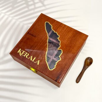 Kerala Map Resin Art Wooden Spice Box – Premium Handcrafted Gift