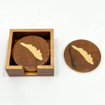 Kerala Map Wooden Coaster Set with Holder – Premium MDF Tea & Coffee Table Mats