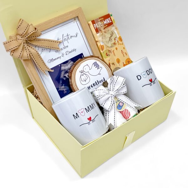 New Parents Gift Box – Mommy & Daddy Mug Set with Photo Frame and Baby Essentials - Image 2
