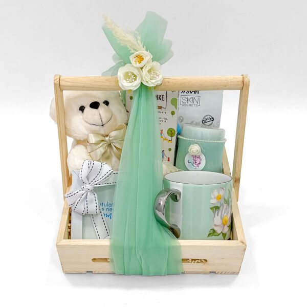 Mom to Be Gift Hamper Tray with Teddy Bear, Mug & Candle - Image 2