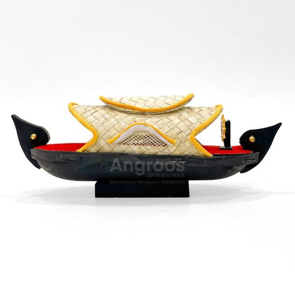 Handcrafted Kerala Houseboat Showpiece – Canoe Model with Coir Detailing (10 Inch) - Image 2