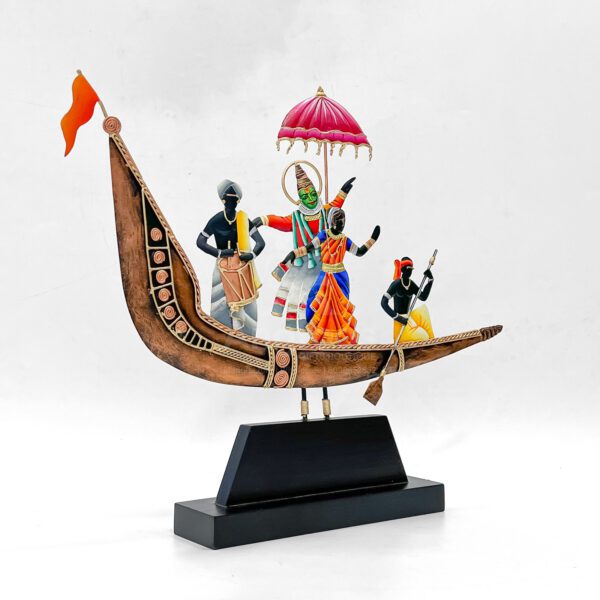 Premium Kerala Metal Snake Boat with Kathakali & Chenda – Handcrafted Onam Decor - Image 2