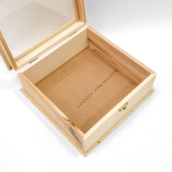 Square Wooden Gift Box with Transparent Lid – Natural Pine Finish Storage Case - Image 2