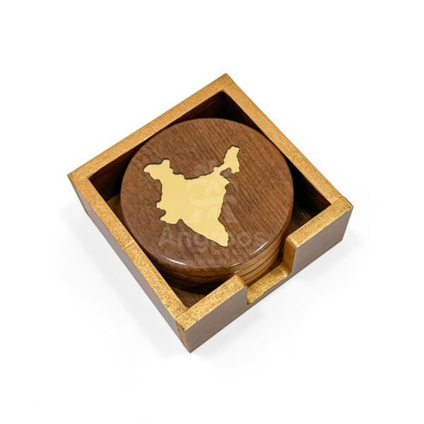 Premium India Map Wooden Coaster Set with Holder – MDF & Gold Finish - Image 2