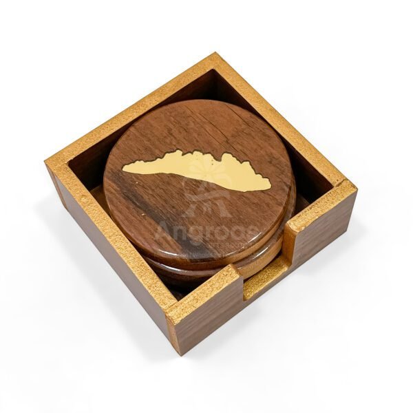 Kerala Map Wooden Coaster Set with Holder – Premium MDF Tea & Coffee Table Mats - Image 2