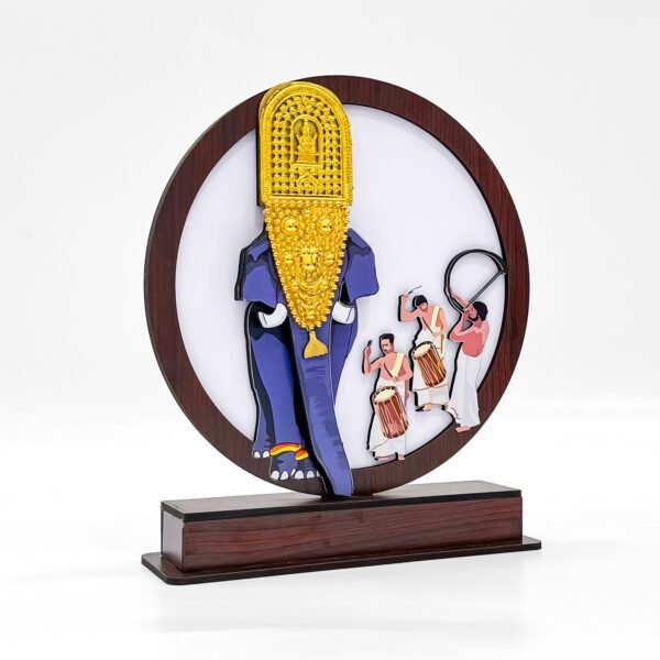 Premium Kerala Pooram MDF Table Decor with Caparisoned Elephant & Chenda Melam - Image 2