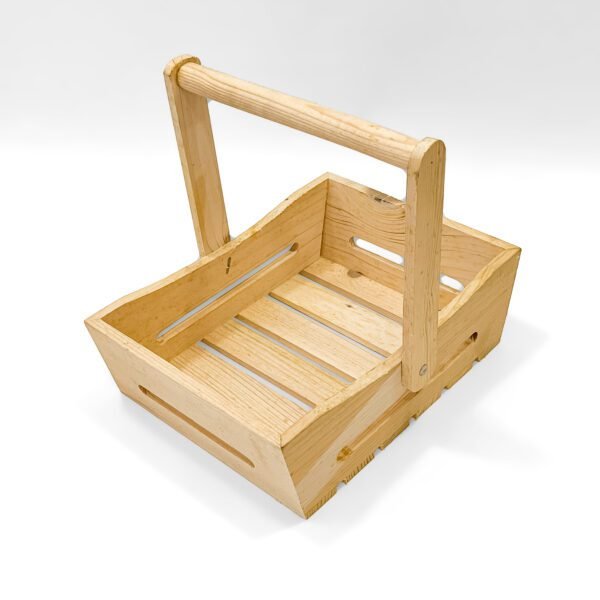 Rustic Slatted Wooden Basket with Handle – Decorative Gift Hamper Tray - Image 2
