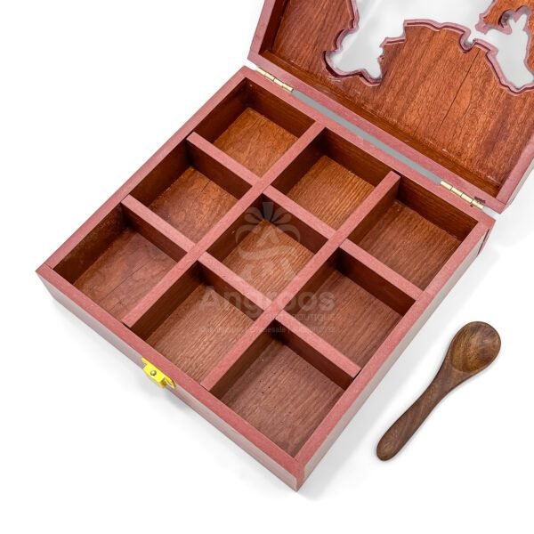 Resin Art India Map Spices Box – 8 Inch Wooden Storage (Empty) - Image 3