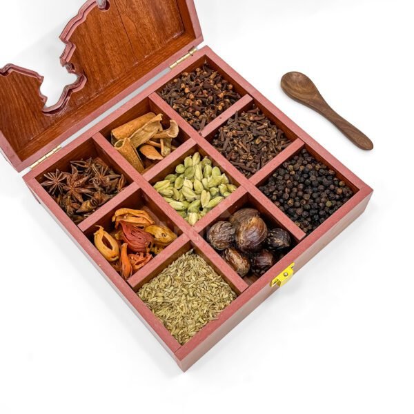 India Map Spice Box with Resin Art & 9 Premium Spices – 8 Inch - Image 3