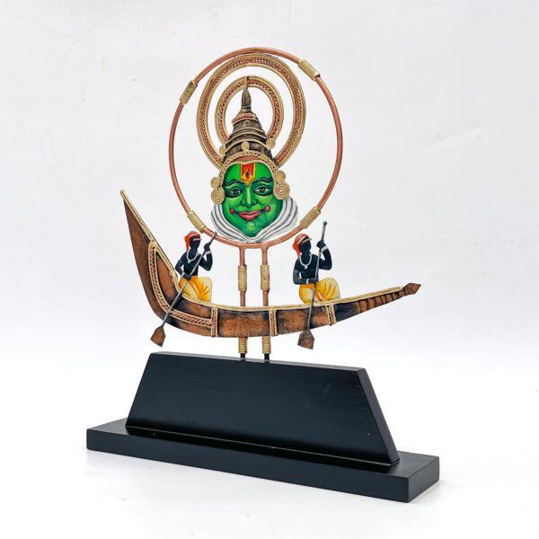 Handcrafted metal Kathakali Face with Boat Rowers – Kerala Cultural Decor - Image 3