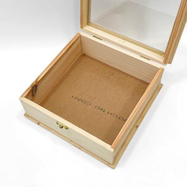 Square Wooden Gift Box with Transparent Lid – Natural Pine Finish Storage Case - Image 3