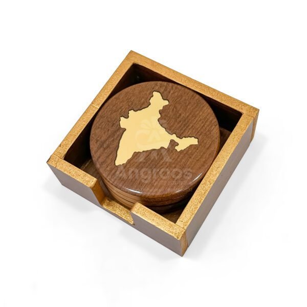 Premium India Map Wooden Coaster Set with Holder – MDF & Gold Finish - Image 3