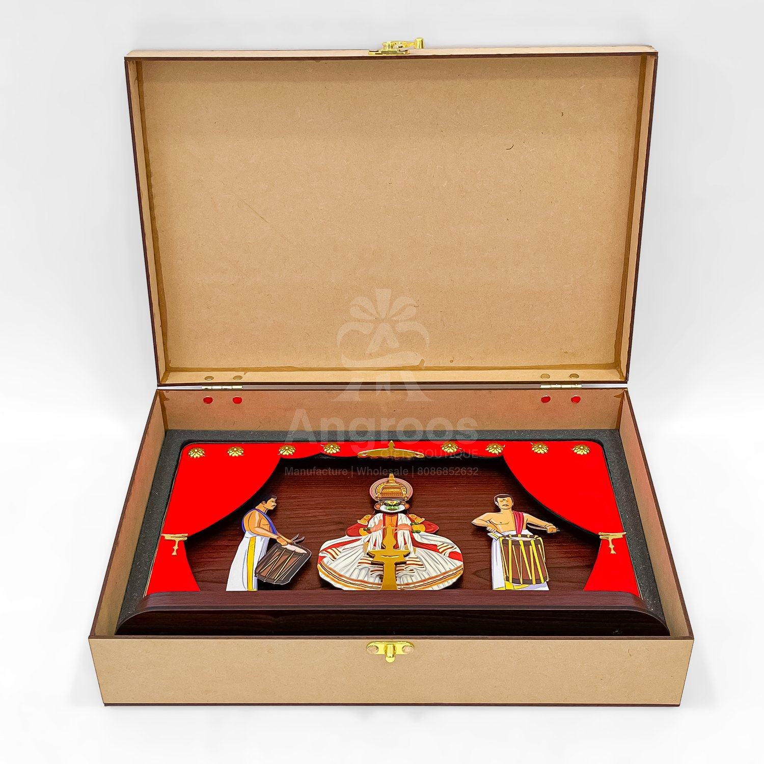 Premium Kerala Kathakali & Chenda Memento – Wooden Gift Box - Image 3