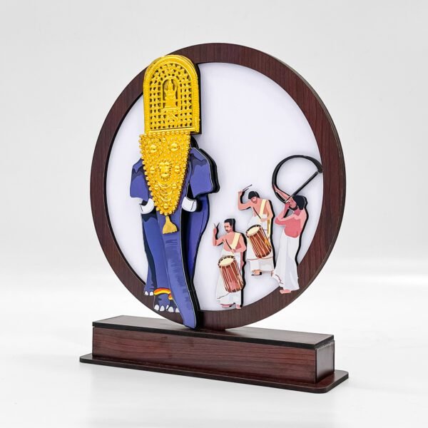 Premium Kerala Pooram MDF Table Decor with Caparisoned Elephant & Chenda Melam - Image 3