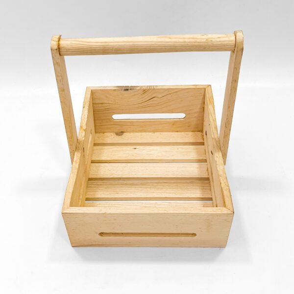 Rustic Slatted Wooden Basket with Handle – Decorative Gift Hamper Tray - Image 3