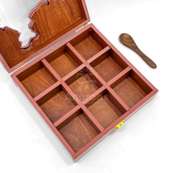 Resin Art India Map Spices Box – 8 Inch Wooden Storage (Empty) - Image 4